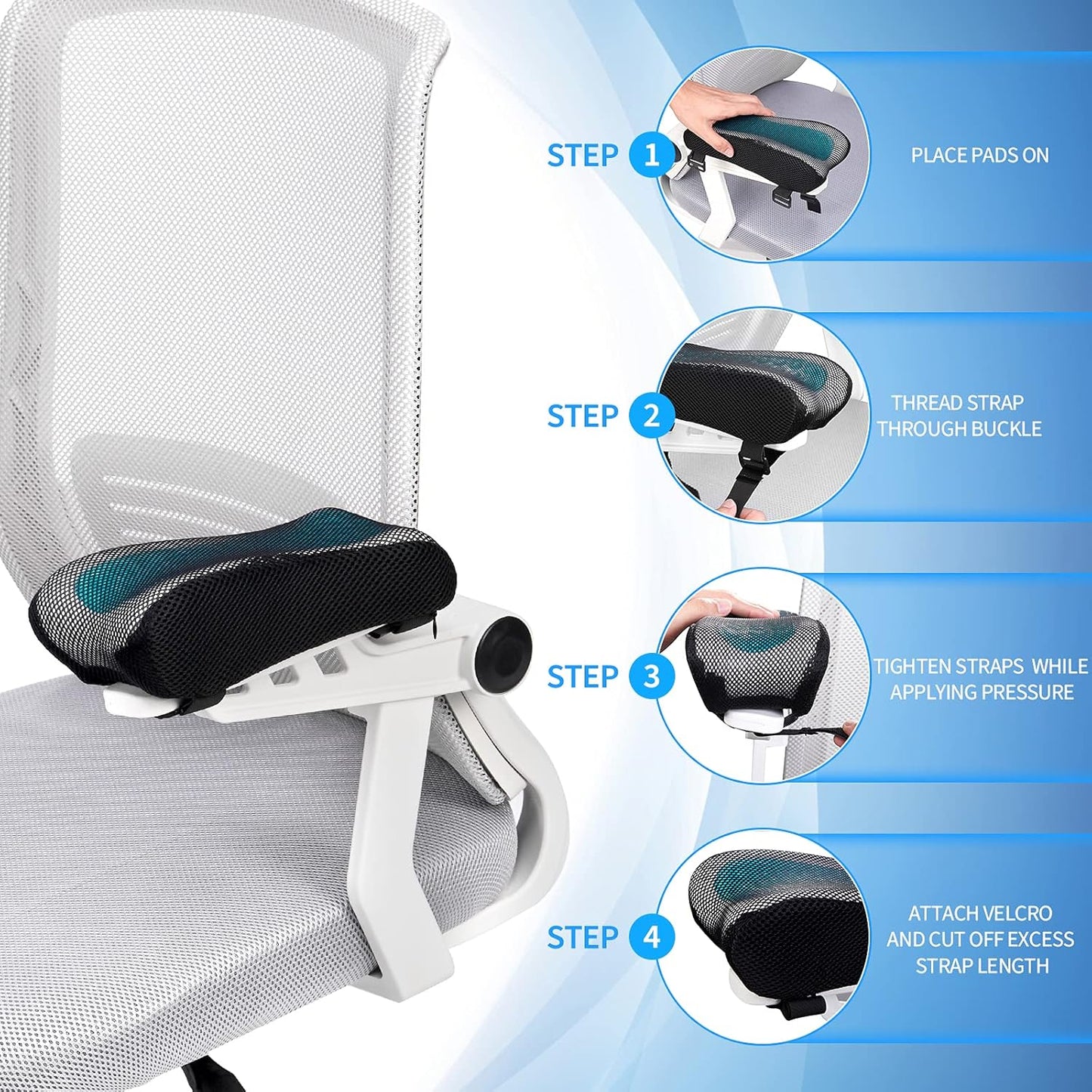 Ergonomic Armrest Pads- Office Chair Arm Rest Cover Pillow - Elbow Support Cushion for Computer, Gaming and Desk Chairs (Set of 2, Mesh Cover)