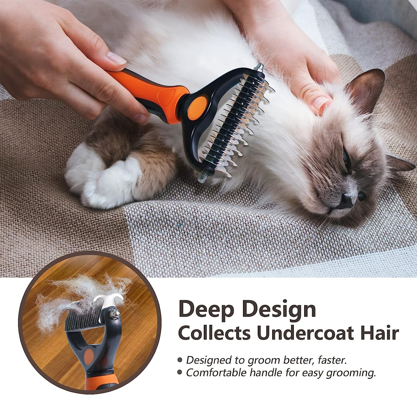 Pet Grooming Brush - Double Sided Shedding and Dematting Undercoat Rake Comb for Dogs and Cats,Extra Wide, Orange