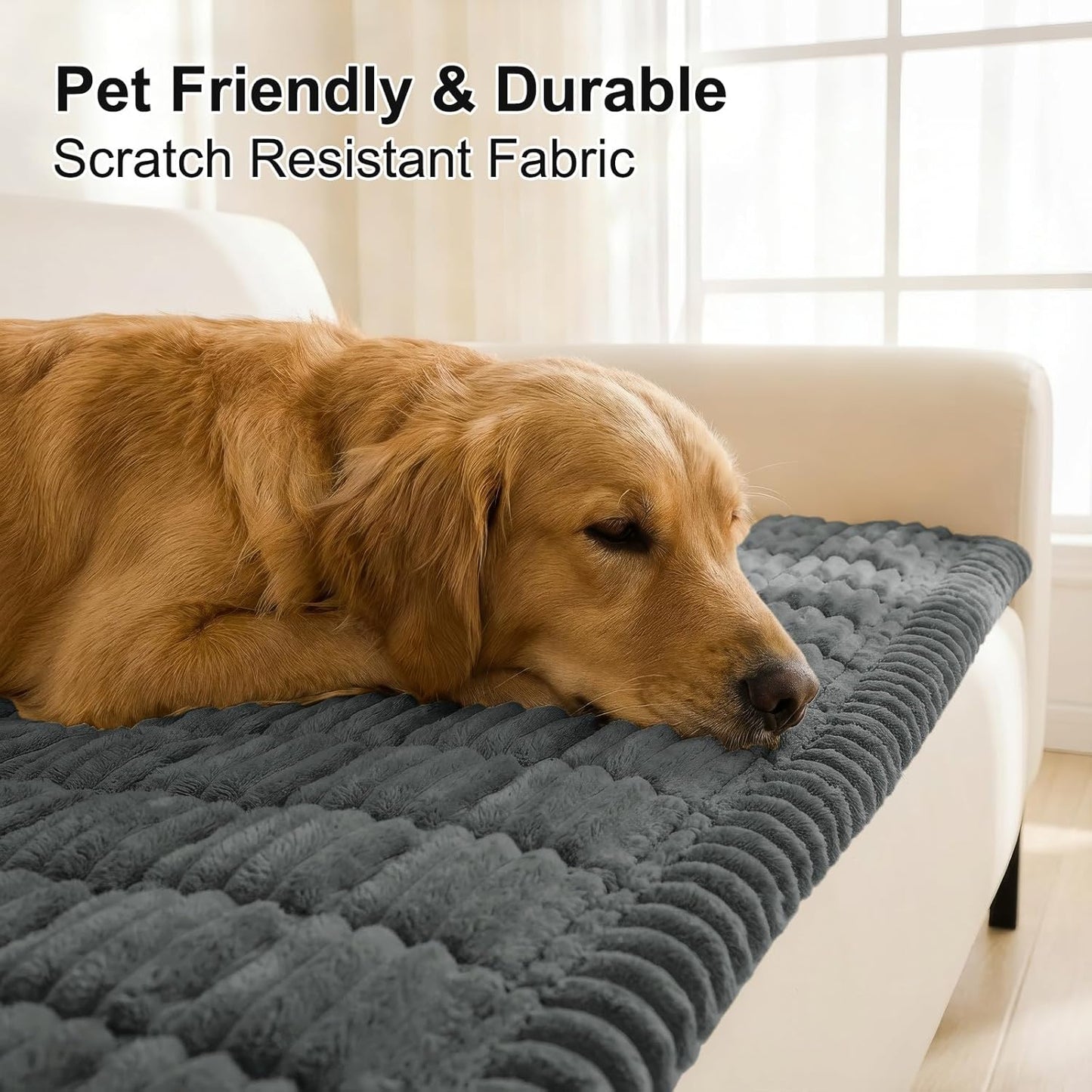 Couch Cover for Dogs Washable, Non Slip Fuzzy Pet Couch Covers for 3 Cushion Sofa Pet Friendly, Thick Soft Sofa Slipcovers Cushion Protector, Dark Grey