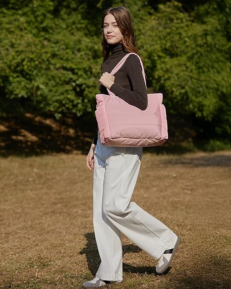 Tote Bag for Women, Lightweight Puffy Tote Bag with Compartments Shoulder Bag Handbag for Travel, Work, Gym | Lightweight, Puffy, Quilted