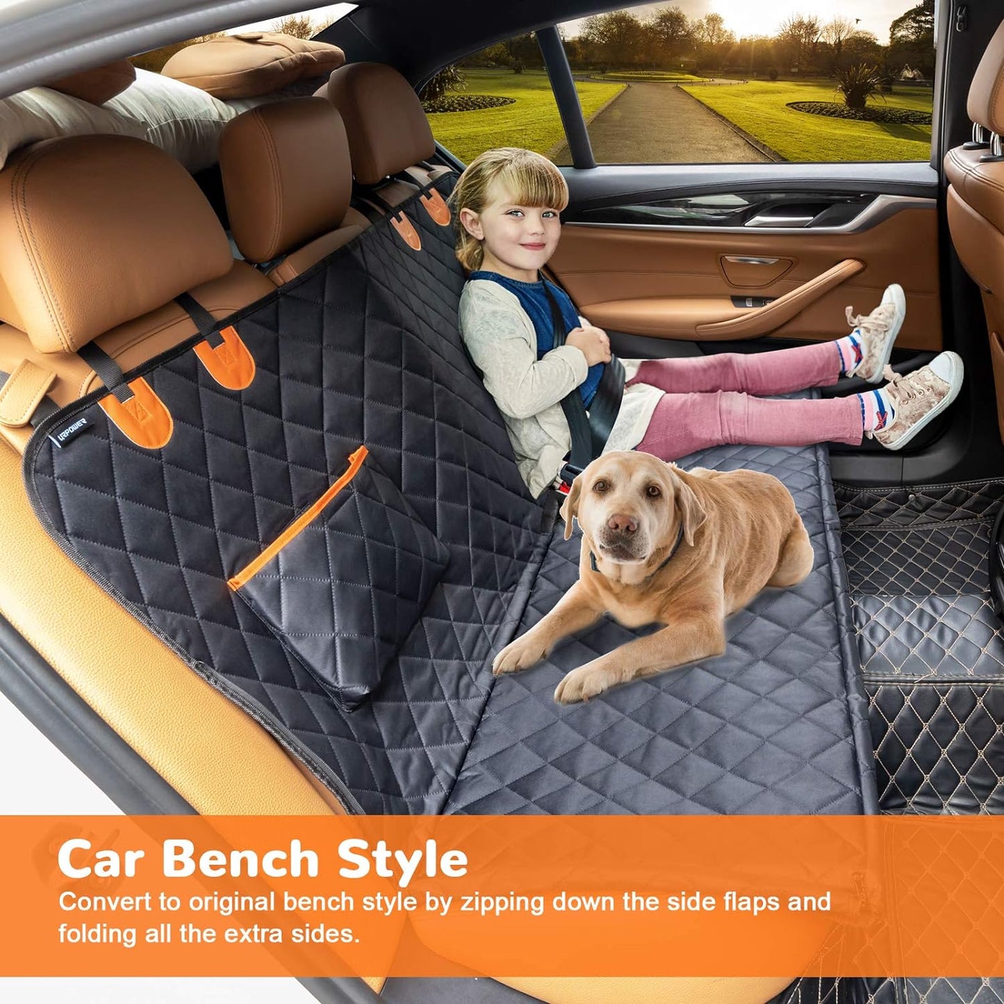Back Seat Extender for Dogs, Waterproof Dog Car Seat Cover, Sturdy Pets Backseat Protector Full surround and Storage Pocket for Car SUV Truck,Grey