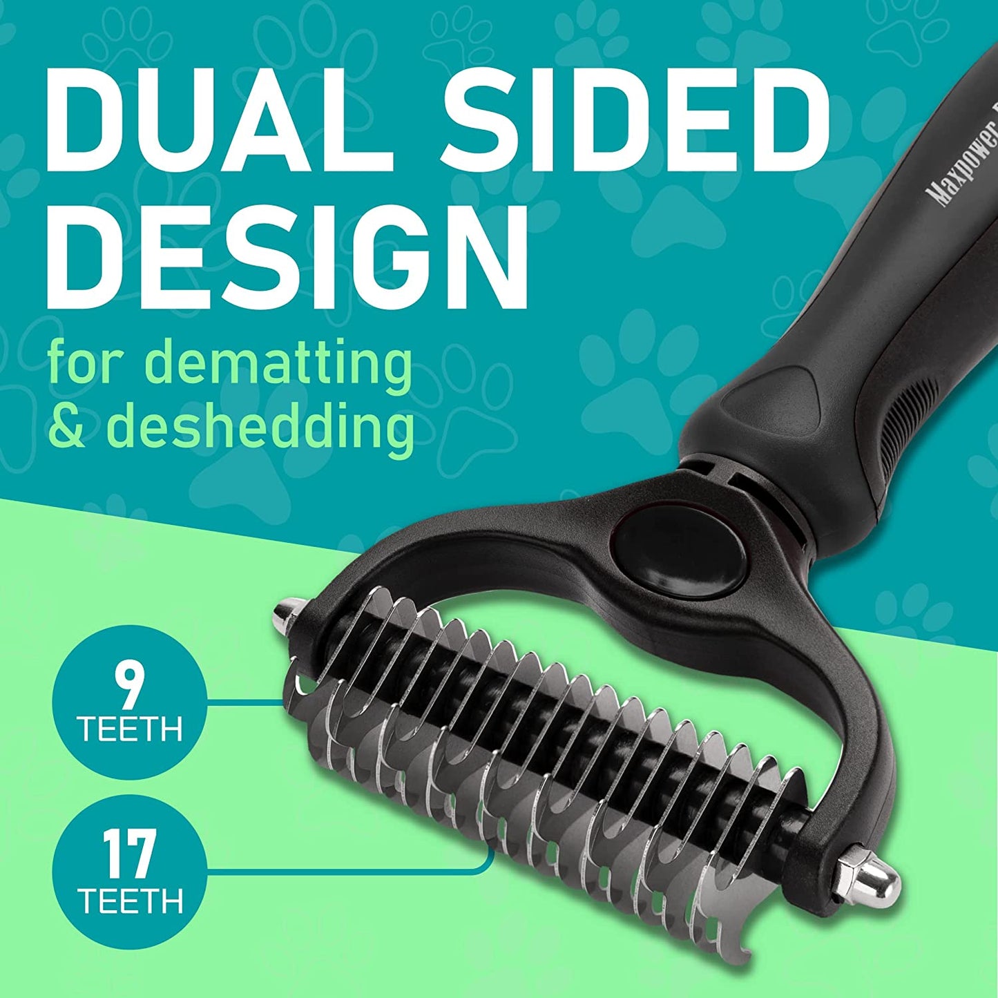 Pet Grooming Brush - Double Sided Shedding and Dematting Undercoat Rake Comb for Dogs and Cats,Extra Wide, Black