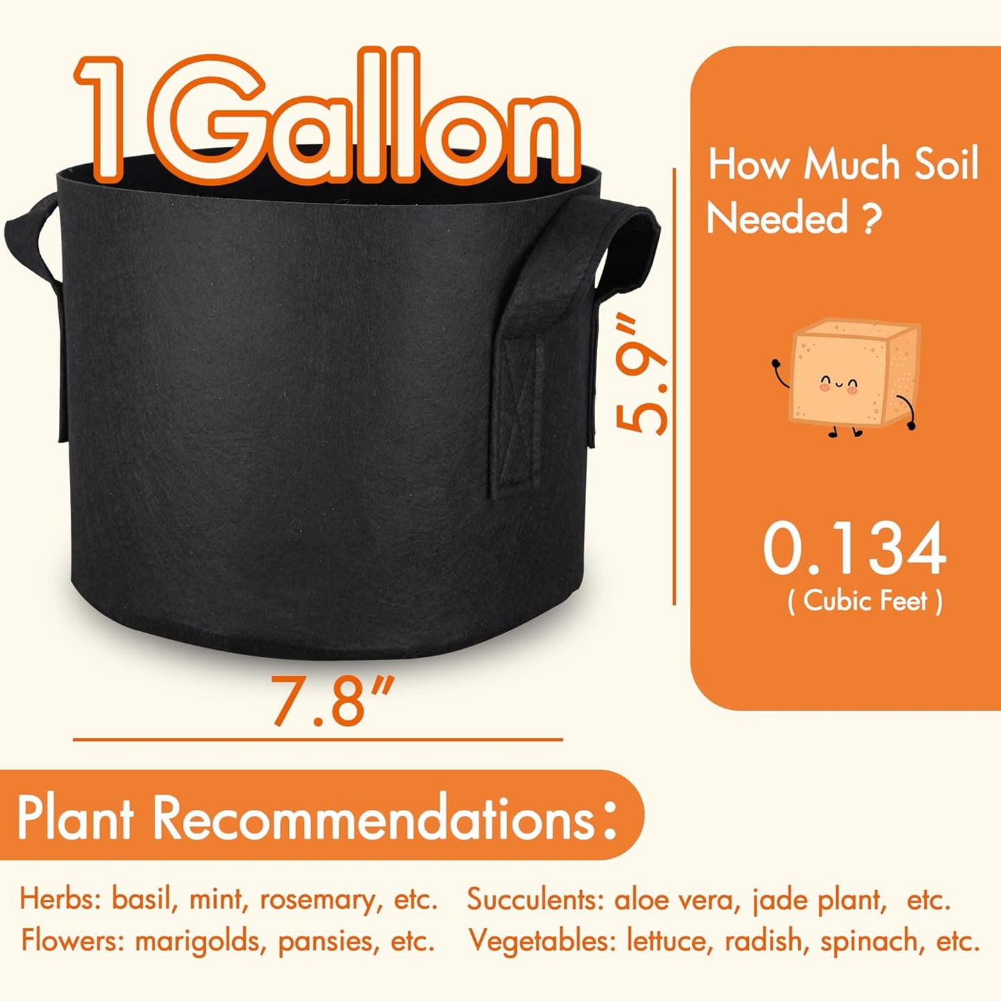 10-Pack 1 Gallon Grow Bags, Aeration Fabric Pots with Handles, Heavy Duty Cloth Pots for Plants