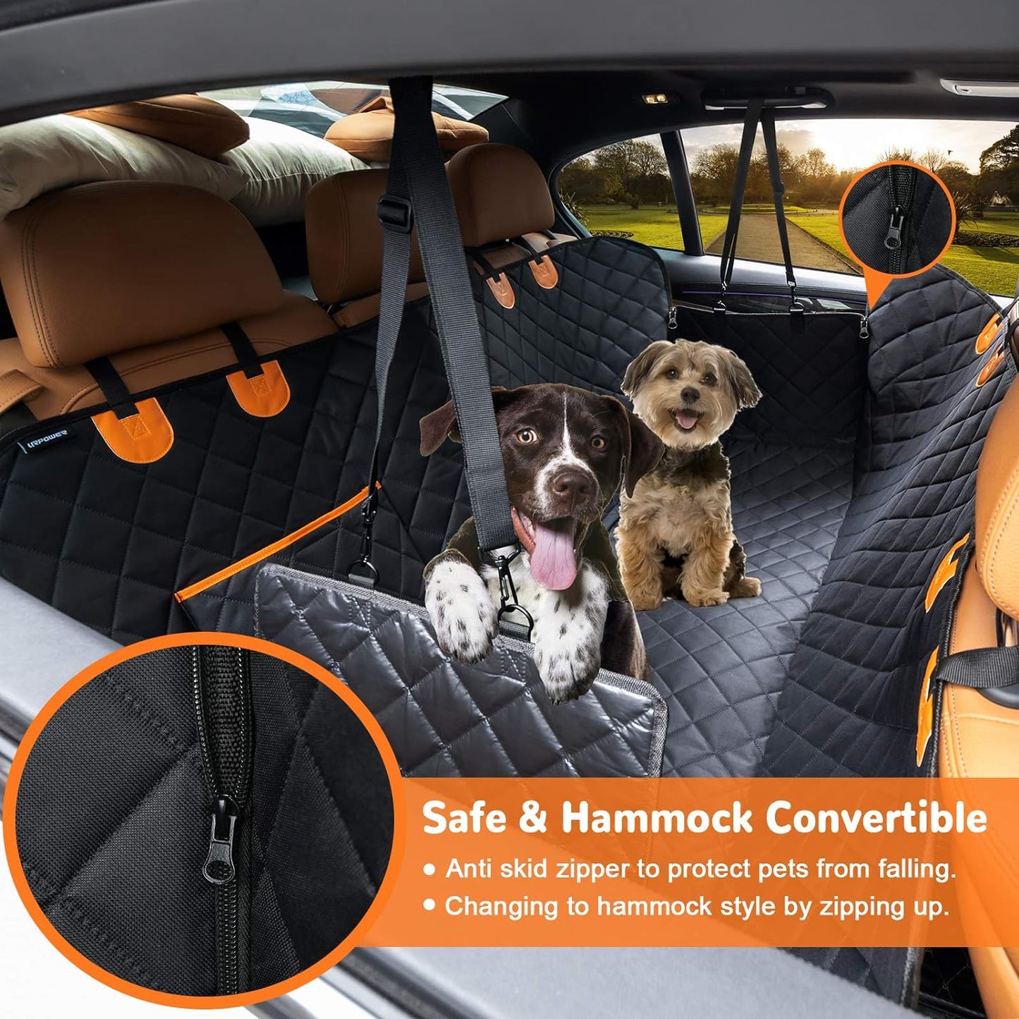 Back Seat Extender for Dogs, Waterproof Dog Car Seat Cover, Sturdy Pets Backseat Protector Full surround and Storage Pocket for Car SUV Truck,Grey