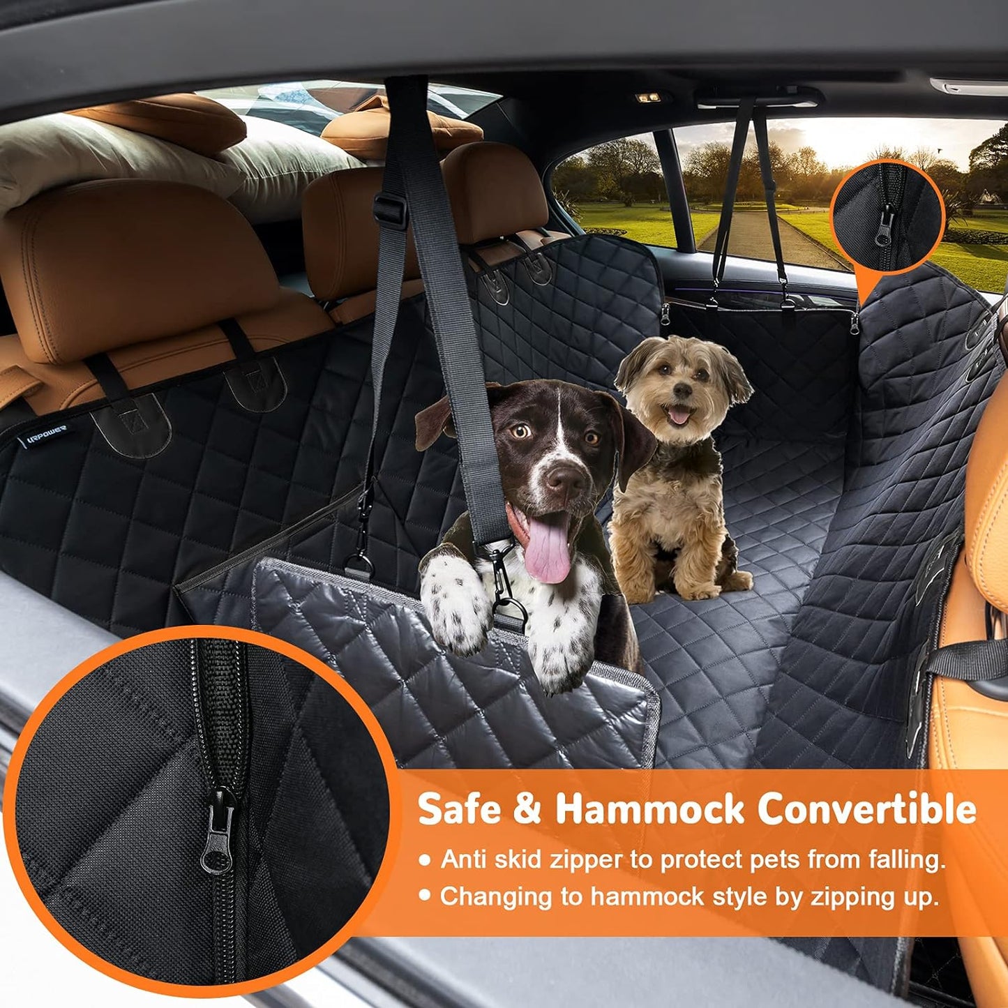 Back Seat Extender for Dogs, Waterproof Dog Car Seat Cover, Sturdy Pets Backseat Protector Full surround and Storage Pocket for Car SUV Truck,Black