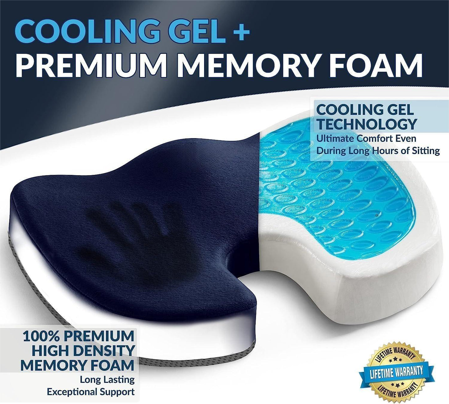 Memory Foam Gel Seat Cushion for Office Chair, Comfort Car Chair Cushion, Desk Seat Cushion for Tailbone Sciatica Pain Relief, Ergonomic Seat Pad,Blue