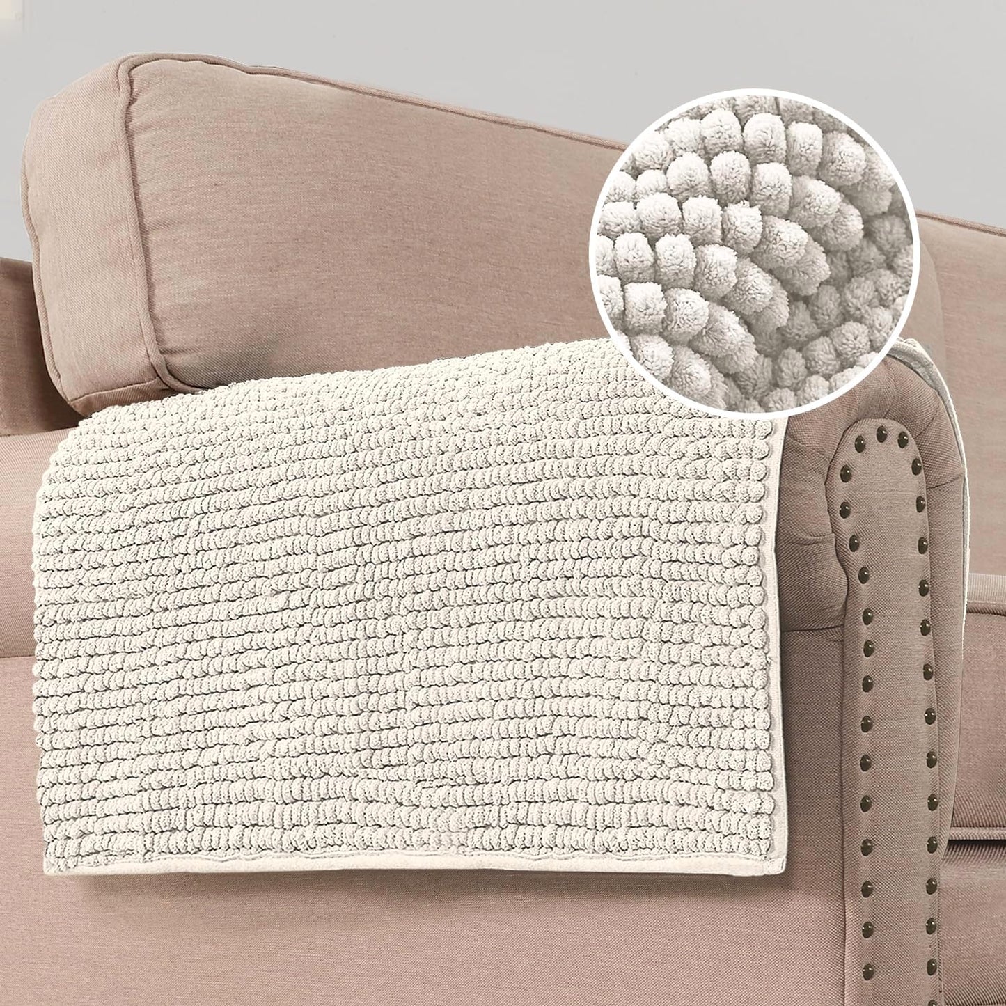 2 Packs Plush Chenille Couch Armrest Cover Thick and Soft Sofa Covers Water Resistant Furniture Protector Cover for Pets,Ivory