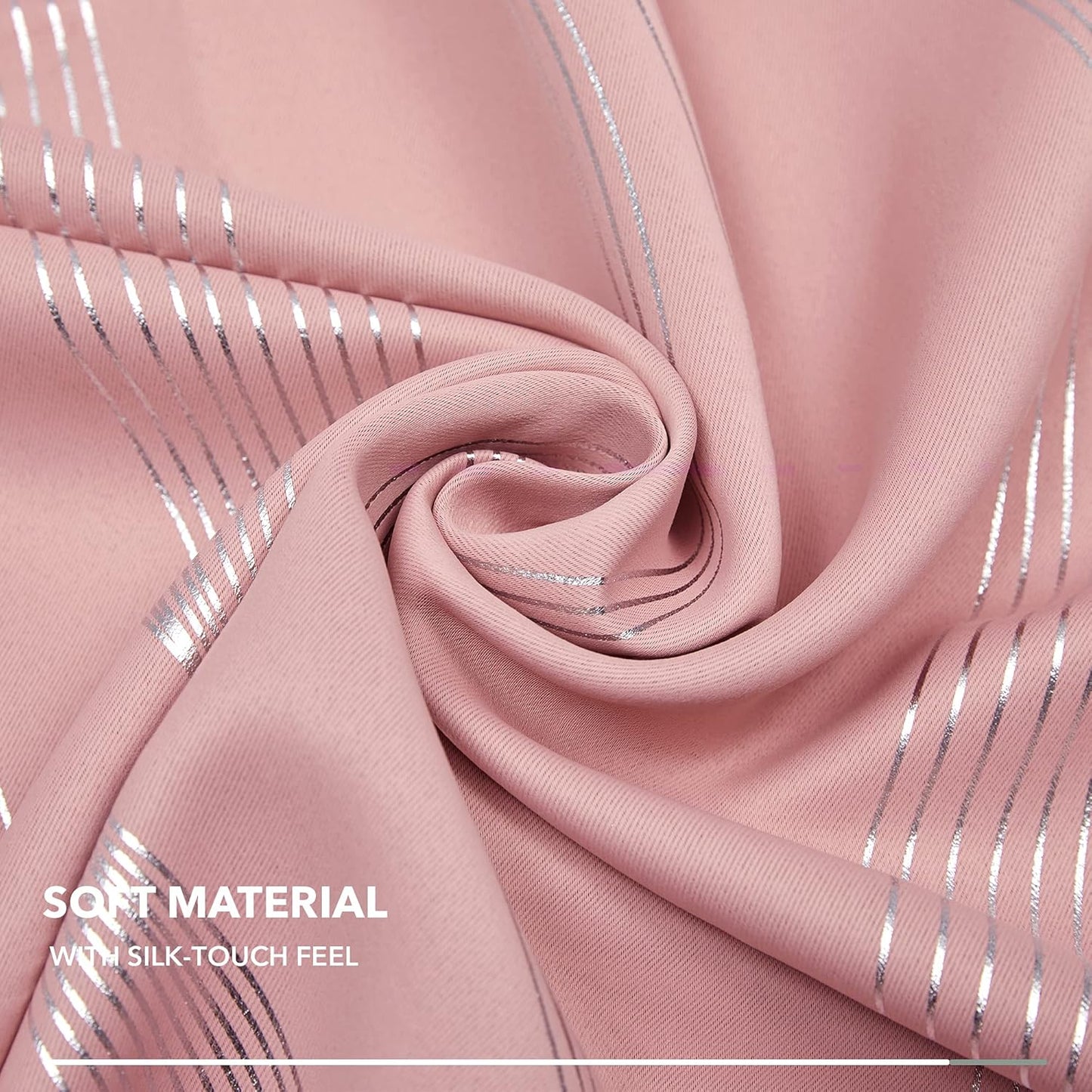 Silver Wave Print Blackout Curtains - Thermal Insulated & Noise‑Reducing Grommet Drapes for Bedroom & Living Room,  2 Panels ,Pink