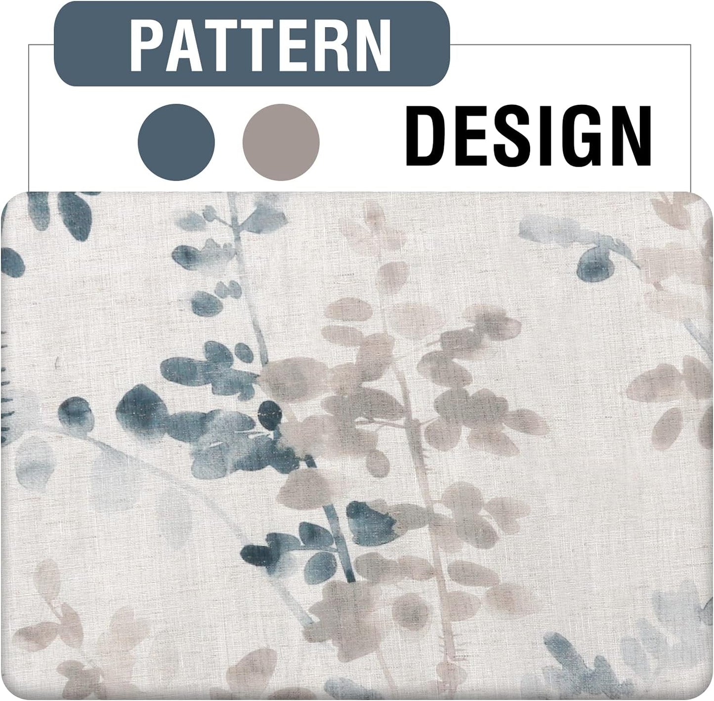 Sheer Linen Curtains Semi Sheer Curtains Draperies for Living Room/Bedroom Vintage Classical Floral Printing Window Treatment Grommet 2 Panels,Blue/Taupe
