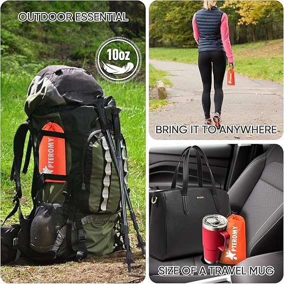 Hooded Rain Poncho for Adult with Pocket, Waterproof Lightweight Unisex Raincoat for Hiking Camping Emergency ,Orange