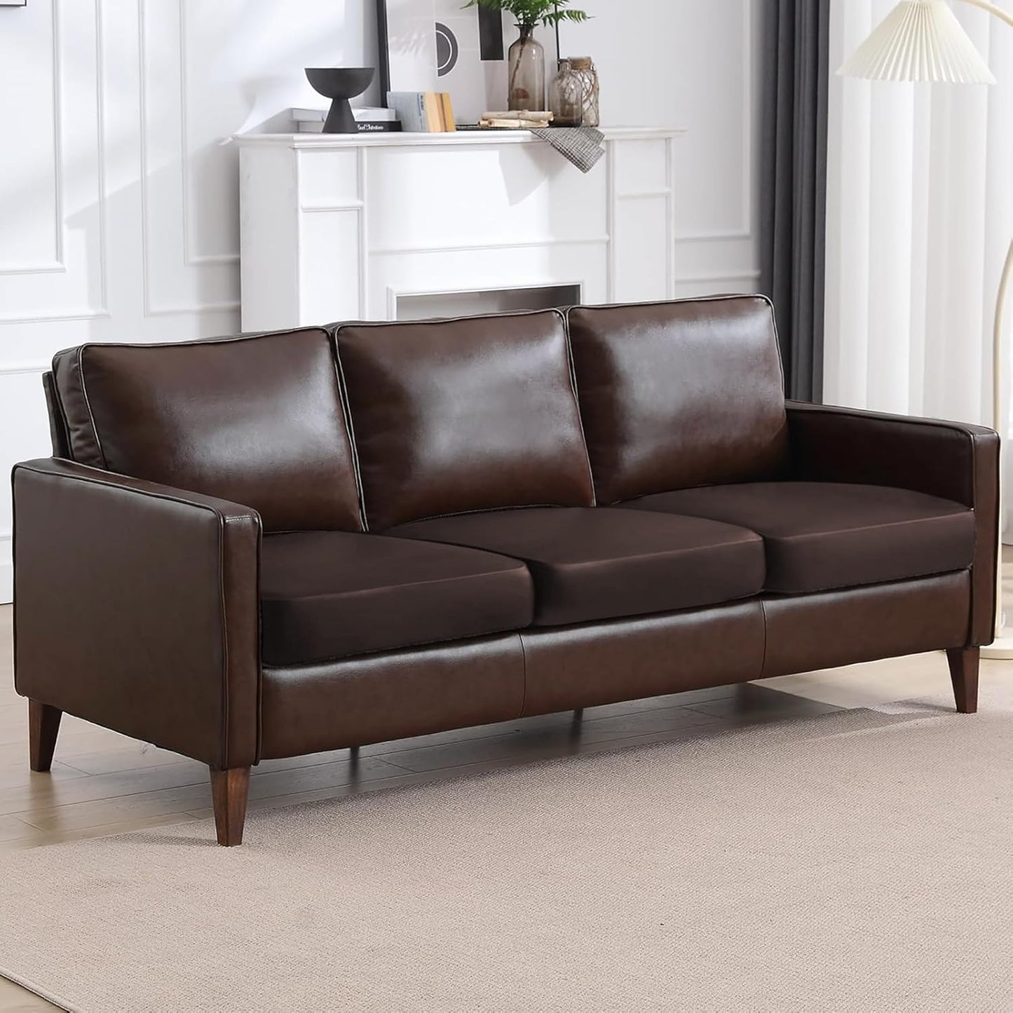 Waterproof PU Sofa Cushion Covers, Leather RV Chair Seat Slipcover with Elastic Bottom Furniture Protector for Settee Seater Replacement, Washable,Coffee