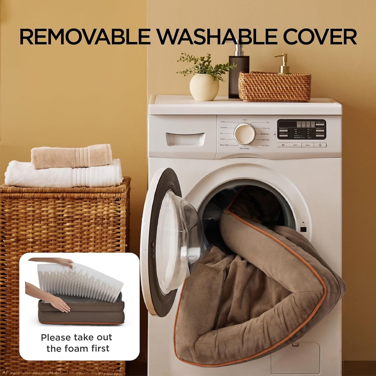 Dog Bed - Washable Small Medium Dog Cat Bed Waterproof, Comfort Cats Couch Sofa with Washable Removable Cover, Pets Bed with Nonskid Bottom, Brown