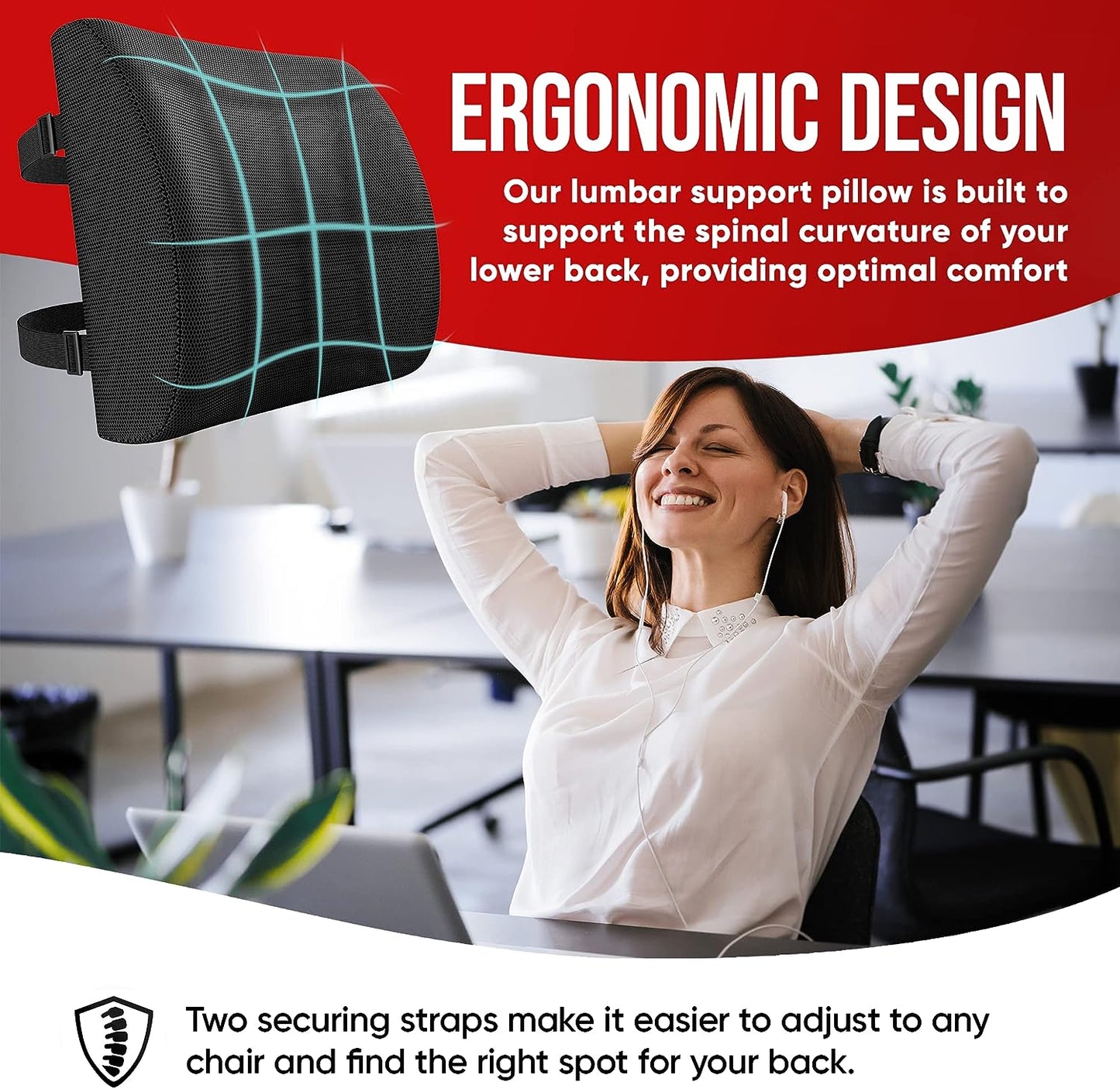 Seat Cushion for Office Chair, Lumbar Support Pillow for Chair, Car Seat Cushion,Washable Coat,Back Support Memory Foam Pillow ,Black Mesh