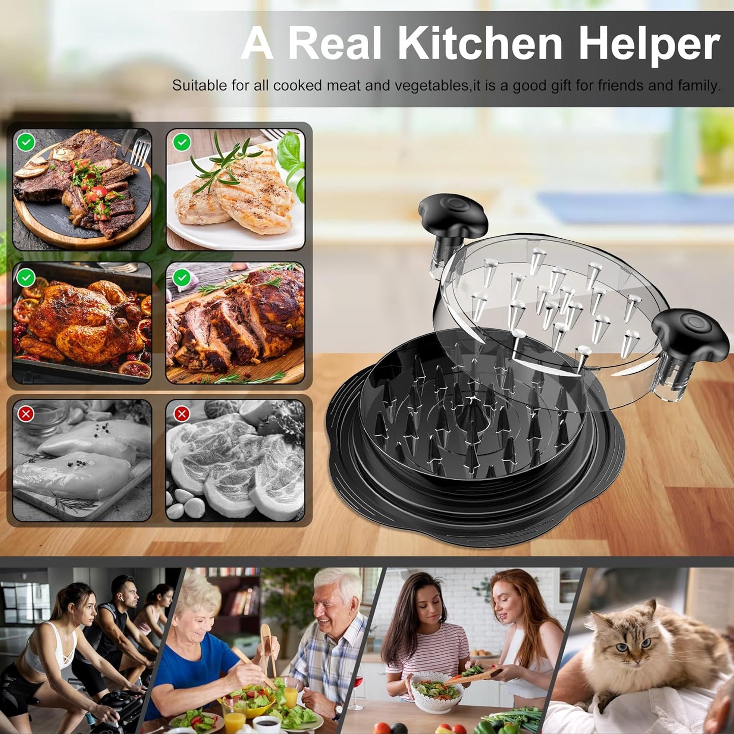 Chicken Shredder with Brush, Visible Meat Shredder Machine, Anti-Slip Strip, Ergonomic Handle, BPA Free, Suitable for Pork Beef Chicken,Black