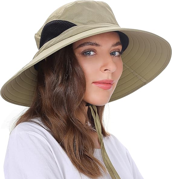 Unisex Sun Hat, Waterproof Wide Brim Bucket Hat Packable Boonie Hat for Fishing Hiking Gardening Safari Beach,Khaki