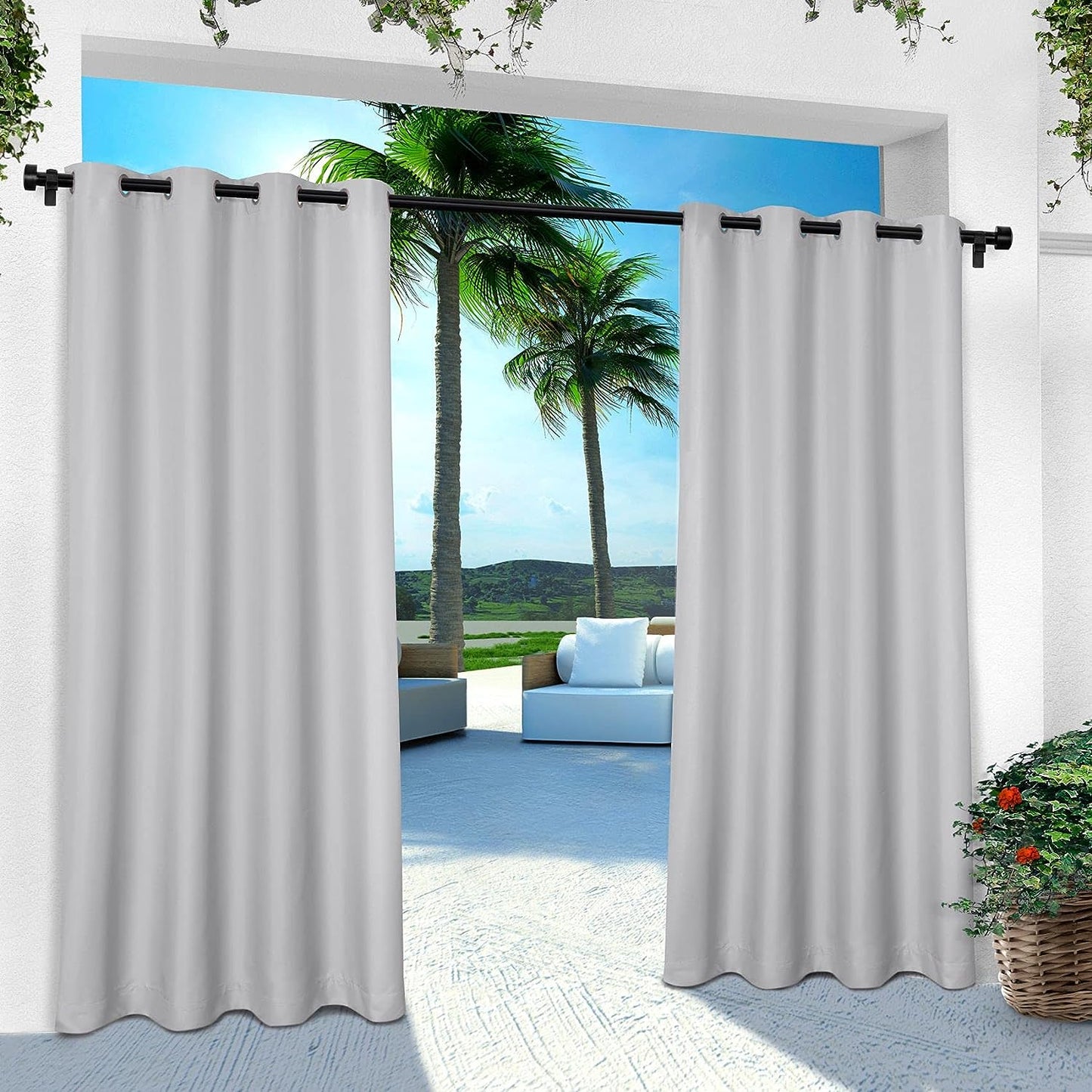 2 Pieces Solid Indoor/Outdoor Light Filtering,Waterproof Grommet Top Curtain Panel,Dove