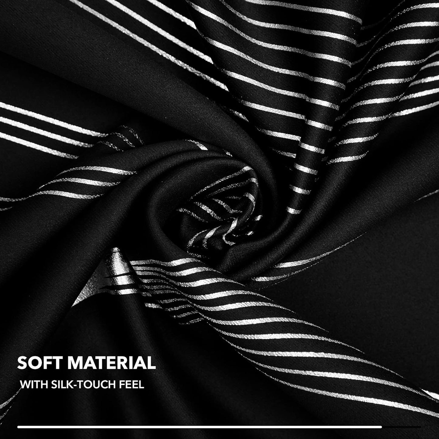 Silver Wave Print Blackout Curtains - Thermal Insulated & Noise‑Reducing Grommet Drapes for Bedroom & Living Room,  2 Panels ,Black