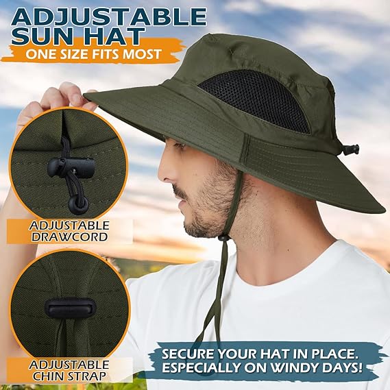 Unisex Sun Hat, Waterproof Wide Brim Bucket Hat Packable Boonie Hat for Fishing Hiking Gardening Safari Beach,Army Green