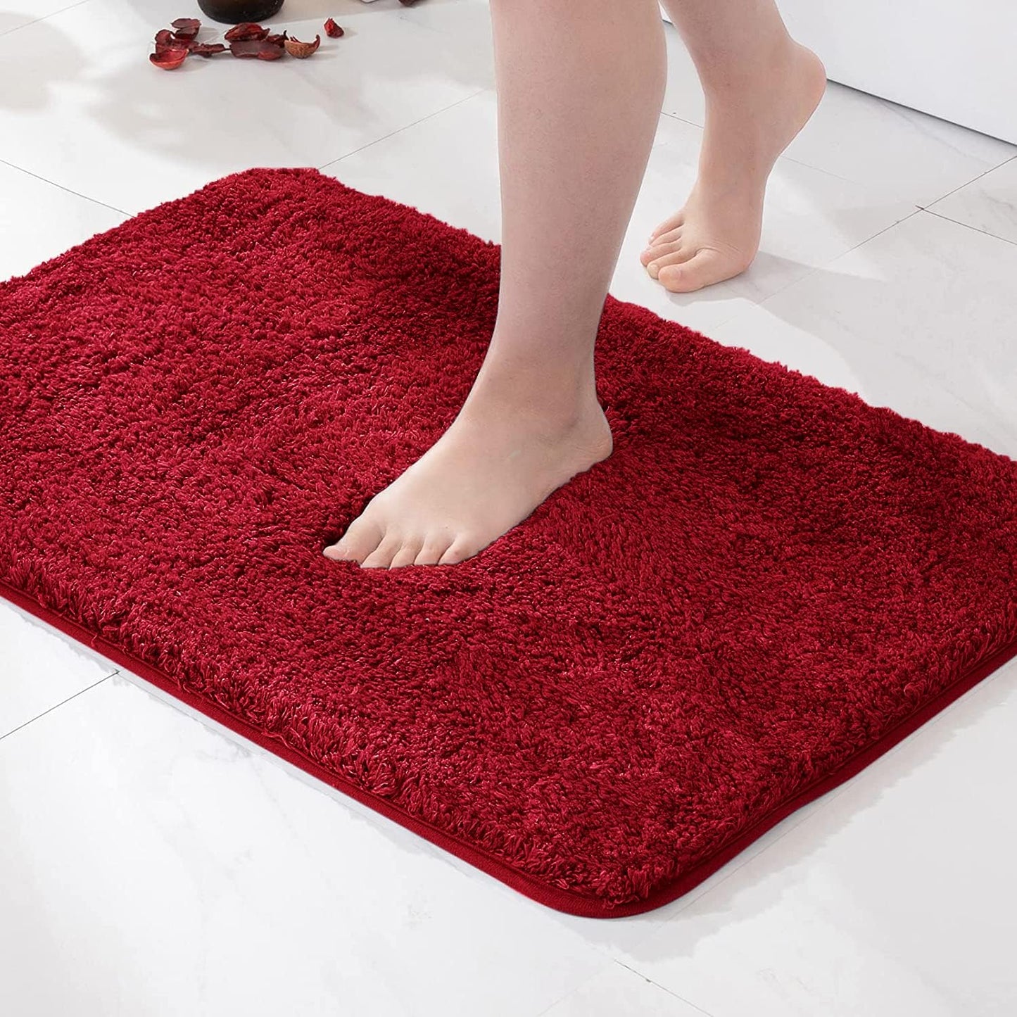 Bath Rug for Bathroom Non Slip Bathroom Mat Water Absorbent Soft Microfiber Shaggy Bathroom Rug Machine Washable Bath Mat,Red