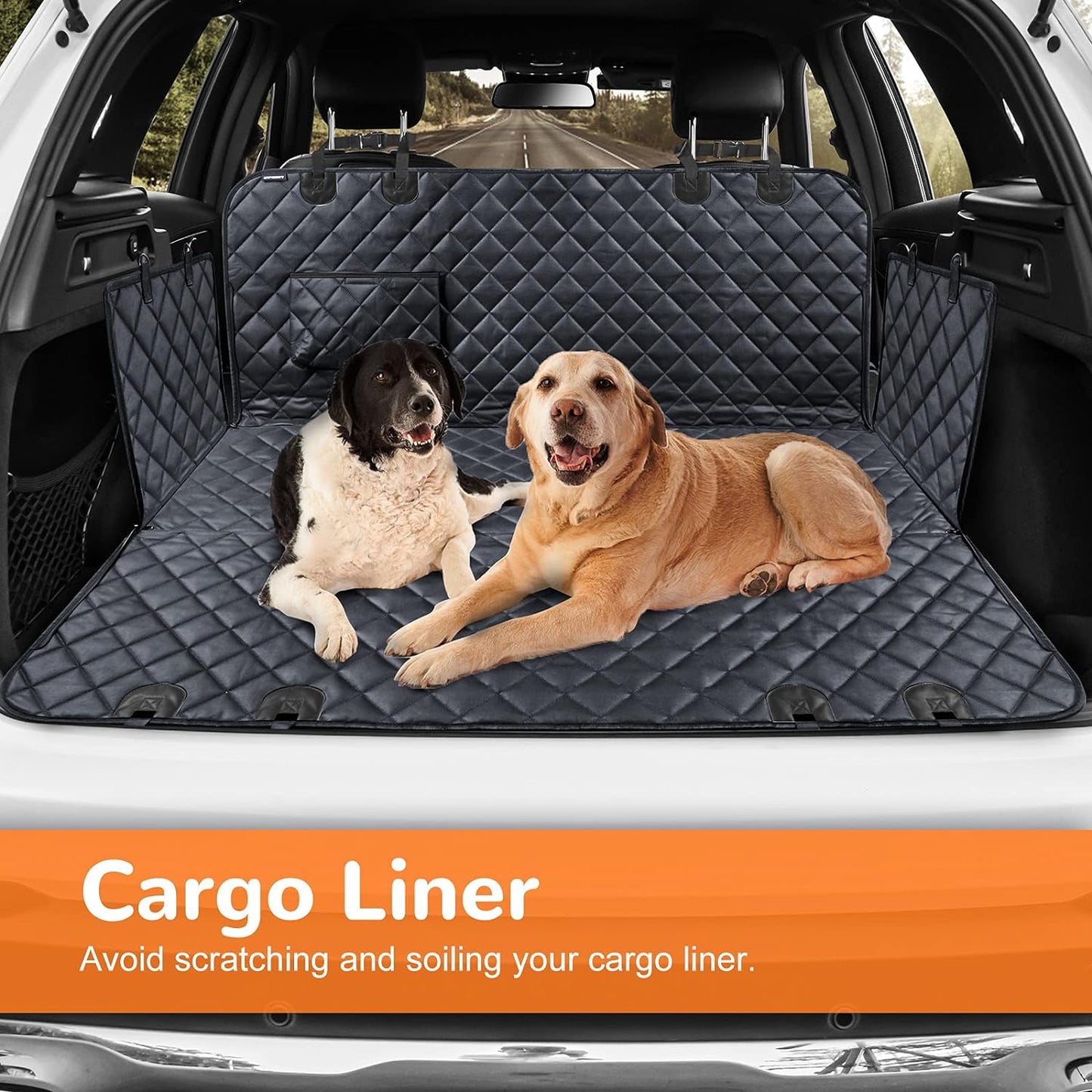 Back Seat Extender for Dogs, Waterproof Dog Car Seat Cover, Sturdy Pets Backseat Protector Full surround and Storage Pocket for Car SUV Truck,Black