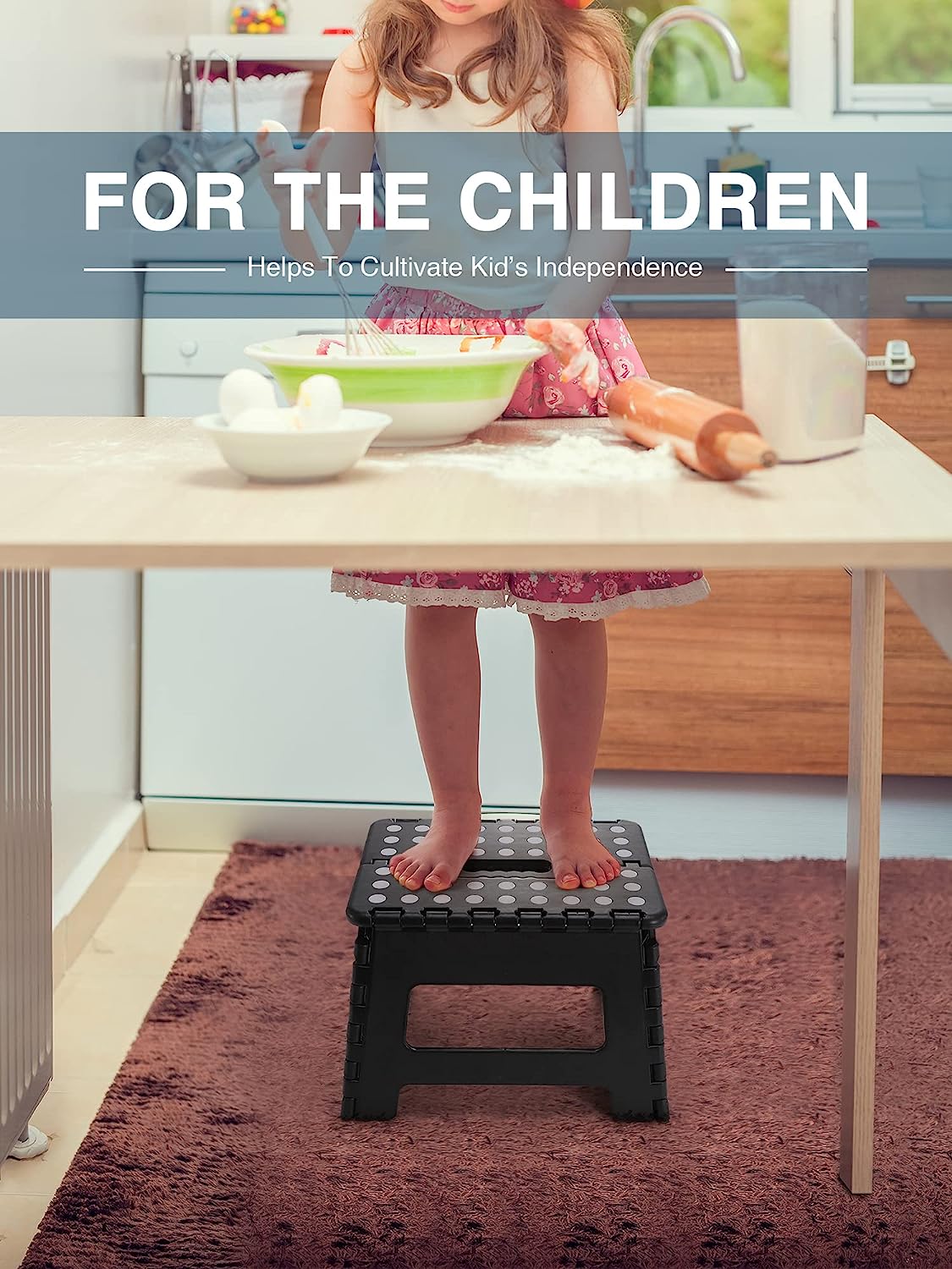 Lightweight, Durable, Foldable Step Stool With Handle, Suitable for Adults& Children, for Kitchens, Bathrooms, Outdoor (Black)