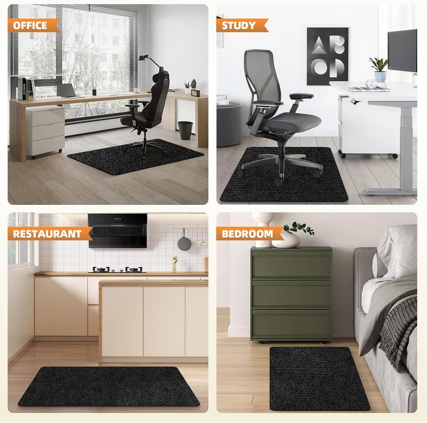 Office Chair Mat for Hardwood and Tile Floor, Computer Desk Chair Mats, Anti-Slip Mat for Rolling Chair, Large Floor Protector for Home Office, Black