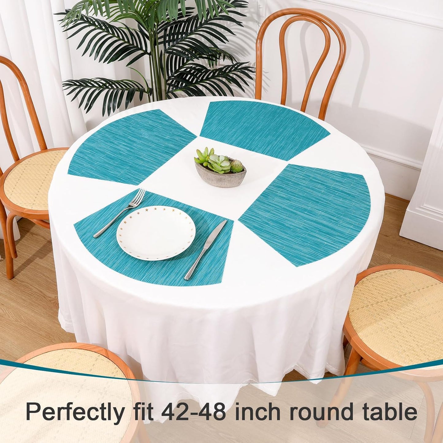 Round Table Placemats Set Wedge Shaped Place Mat with Centerpiece Round Mat Heat Resistant Table Mats Washable, Blue