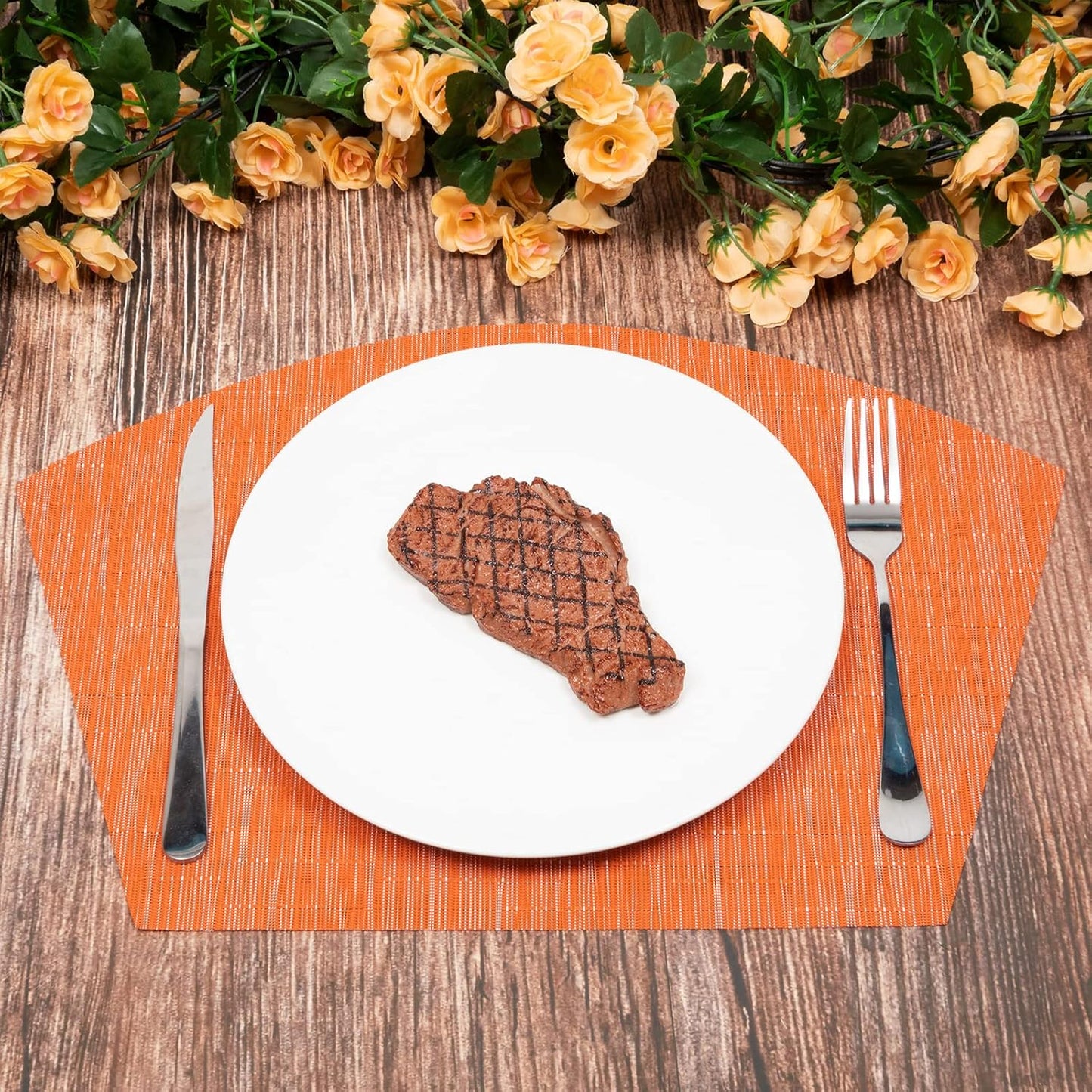 Round Table Placemats Set Wedge Shaped Place Mat with Centerpiece Round Mat Heat Resistant Table Mats Washable, Orange