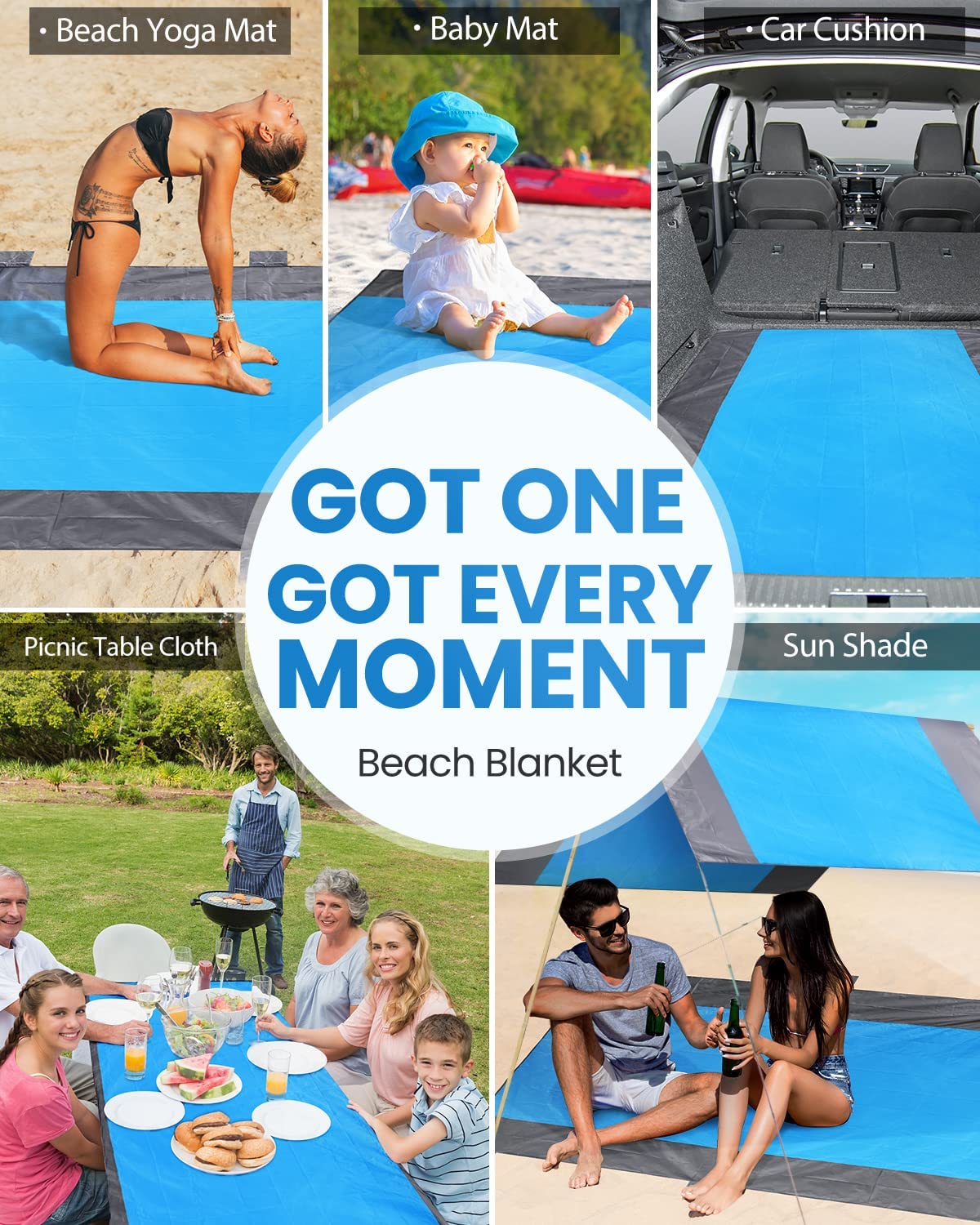 Extra Large Beach Blanket Waterproof Sandproof with 4 Stakes, Easy to Clean, Lightweight ,Fast
