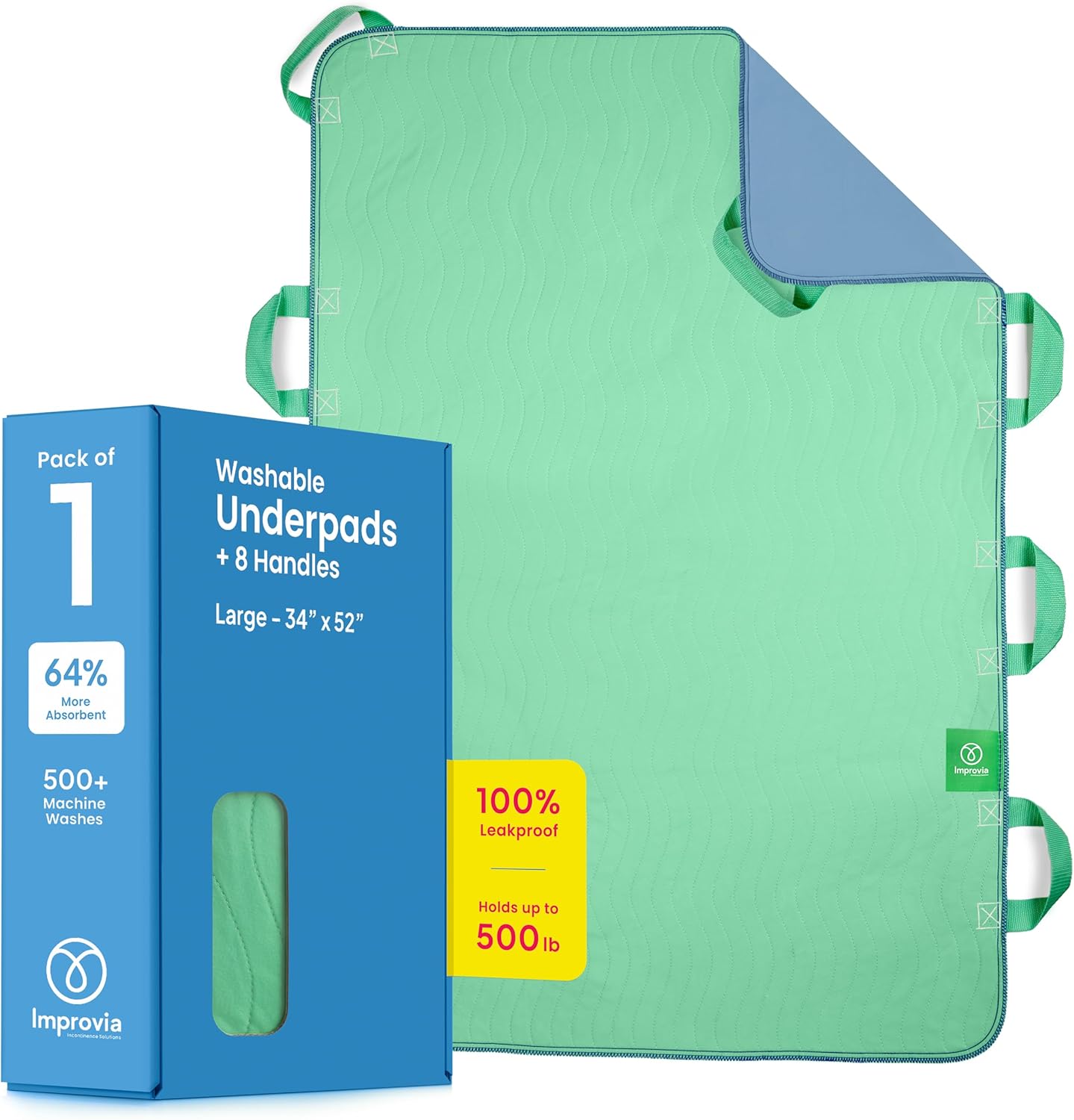 Positioning Bed Pad, with 6/8 Reinforced Handles, Quick-Drying, Washable, Waterproof, for Lifting, Turning, Transfering, Elderly and Incontinence Patients, Green