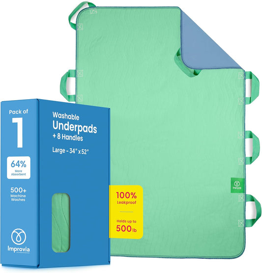 Positioning Bed Pad, with 6/8 Reinforced Handles, Quick-Drying, Washable, Waterproof, for Lifting, Turning, Transfering, Elderly and Incontinence Patients, Green