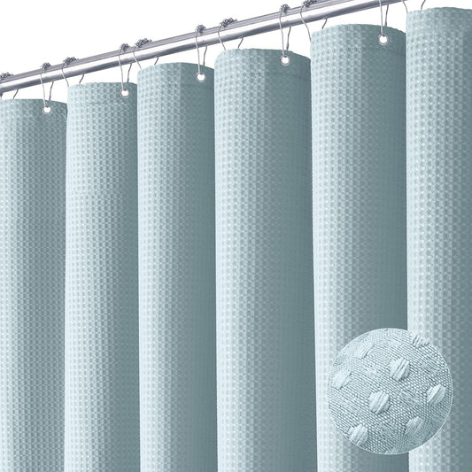 Fabric Shower Curtain - Waffle Weave Weighted Thick Cloth Shower Curtains for Bathroom, Hotel Spa Luxury Bath Curtain Set with 10 Hooks,Fog Blue