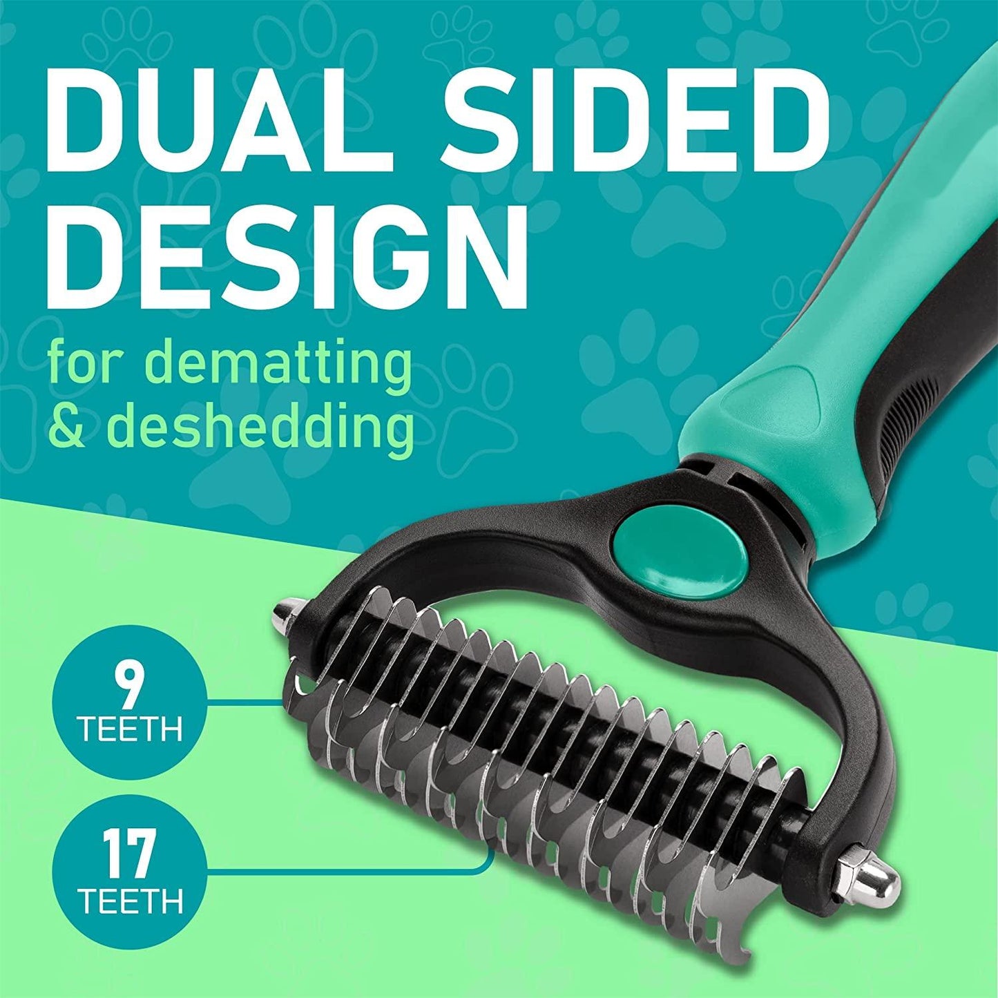 Pet Grooming Brush - Double Sided Shedding and Dematting Undercoat Rake Comb for Dogs and Cats,Extra Wide,Turquoise