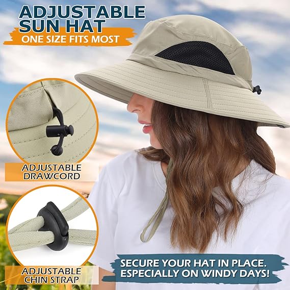 Unisex Sun Hat, Waterproof Wide Brim Bucket Hat Packable Boonie Hat for Fishing Hiking Gardening Safari Beach,Beige