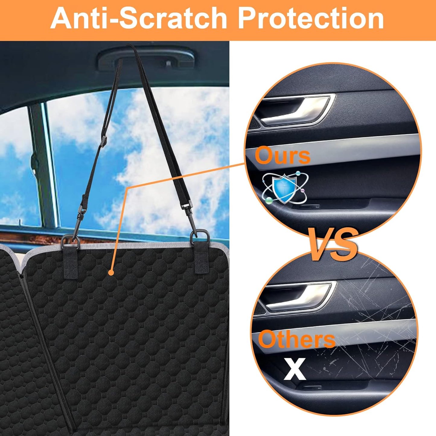 Back Seat Extender for Dogs, Waterproof Dog Car Seat Cover, Sturdy Pets Backseat Protector Full surround and Storage Pocket for Car SUV Truck,Black