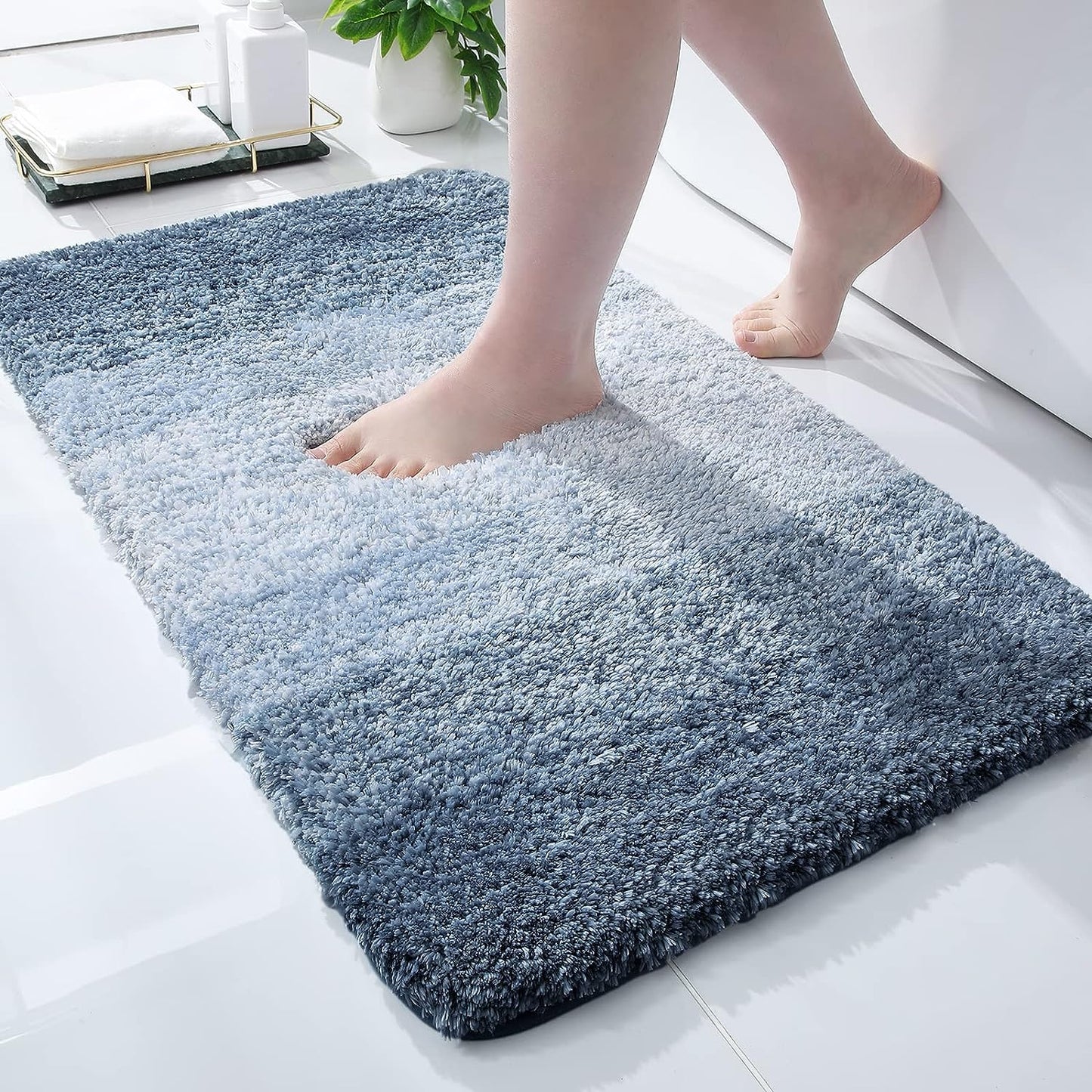 Luxury Bathroom Rug Mat, Extra Soft and Absorbent Microfiber Bath Rugs, Non-Slip Plush Shaggy Bath Carpet,Navy