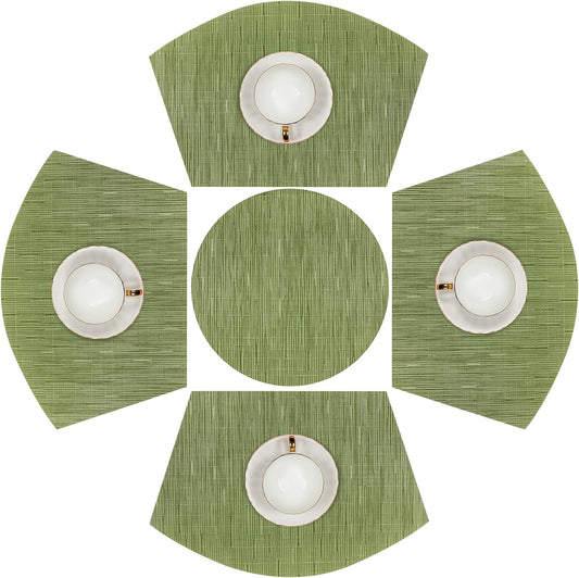 Round Table Placemats Set Wedge Shaped Place Mat with Centerpiece Round Mat Heat Resistant Table Mats Washable, Green