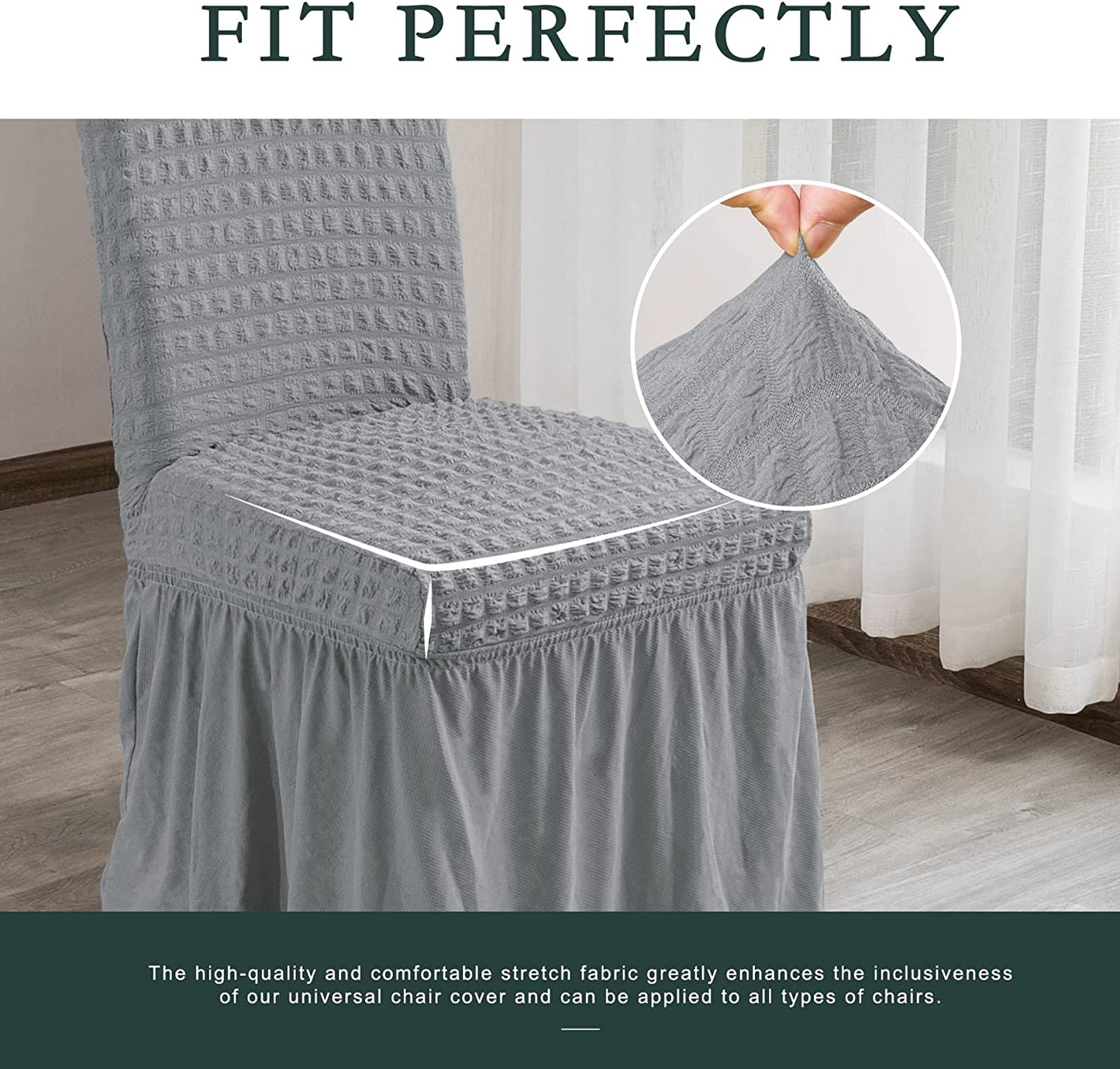 Stretchy Dining Room Chair Covers with Long Skirt, Suitable for families, parties, dirt resistant ,Set of 2/4/6/8 PCS,Dove