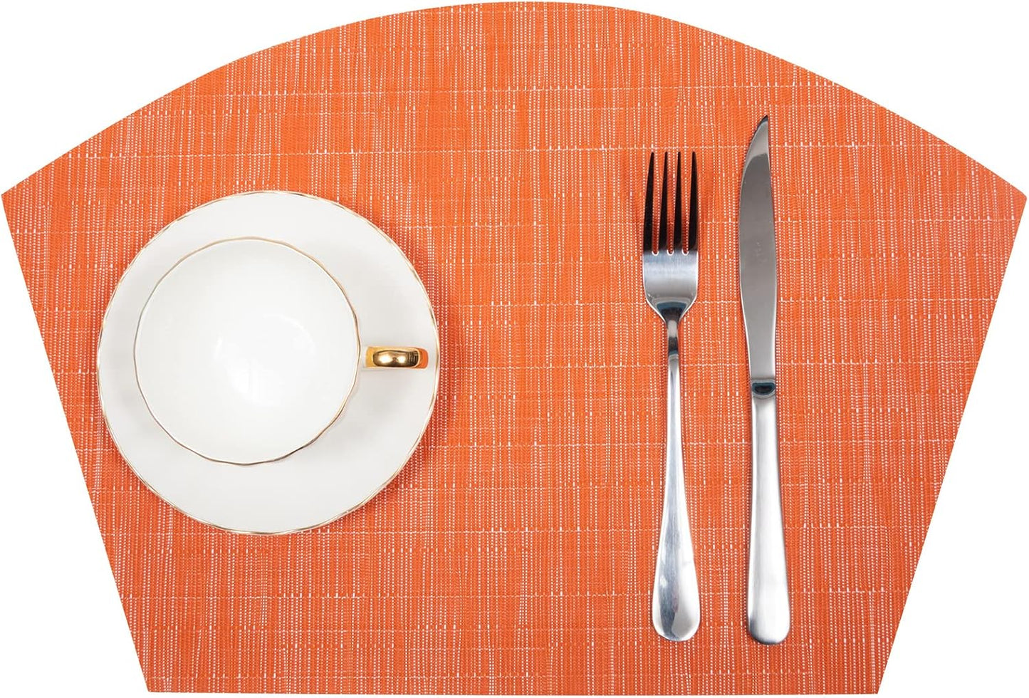Round Table Placemats Set Wedge Shaped Place Mat with Centerpiece Round Mat Heat Resistant Table Mats Washable, Orange