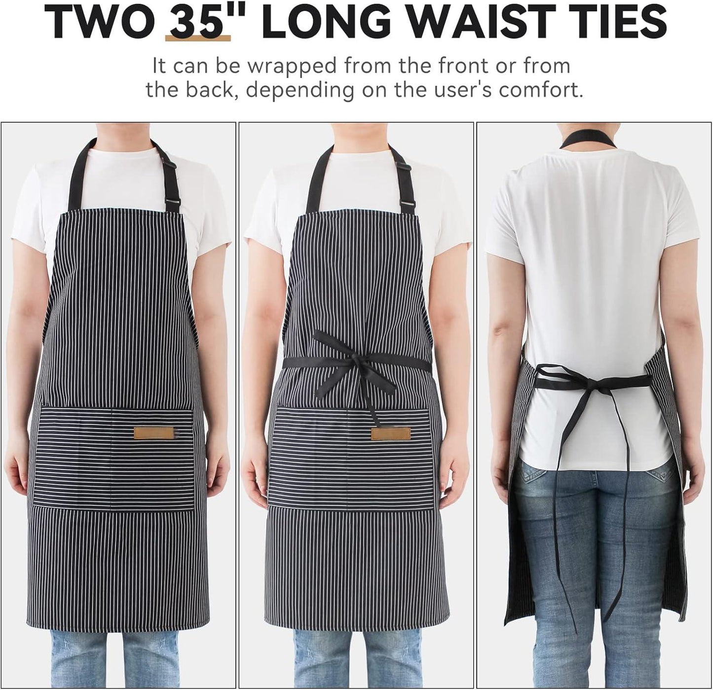 2 Pack Kitchen Cooking Aprons, Adjustable Bib Soft Chef Apron with 2 Pockets for Men Women(Blue/Black)