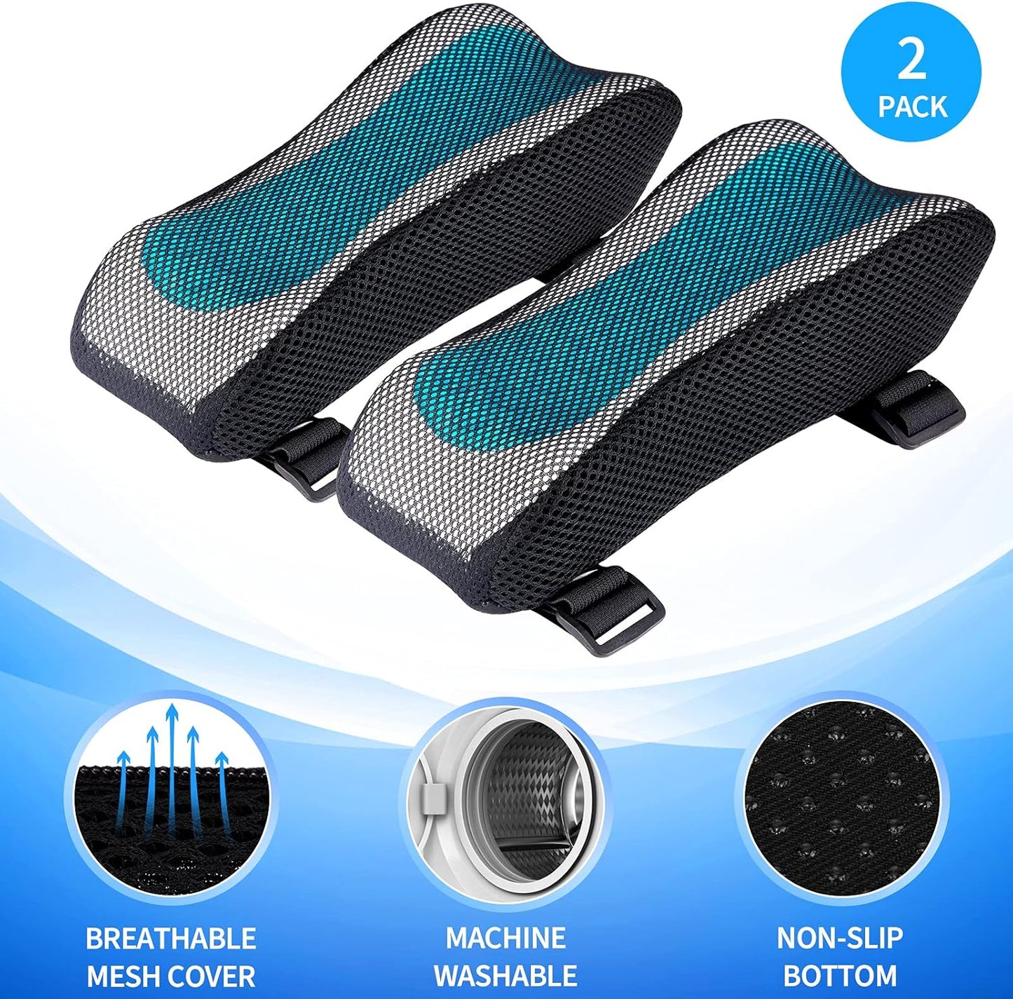 Ergonomic Armrest Pads- Office Chair Arm Rest Cover Pillow - Elbow Support Cushion for Computer, Gaming and Desk Chairs (Set of 2, Mesh Cover)