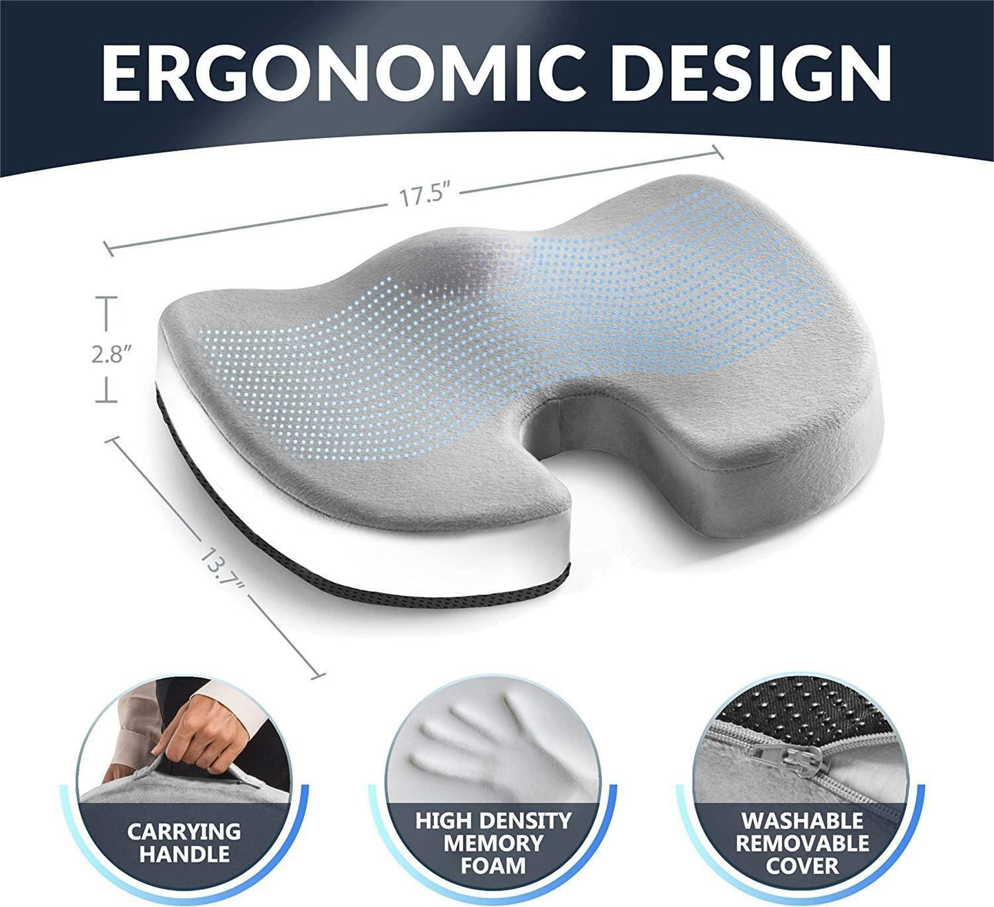 Memory Foam Gel Seat Cushion for Office Chair, Comfort Car Chair Cushion, Desk Seat Cushion for Tailbone Sciatica Pain Relief, Ergonomic Seat Pad,Grey