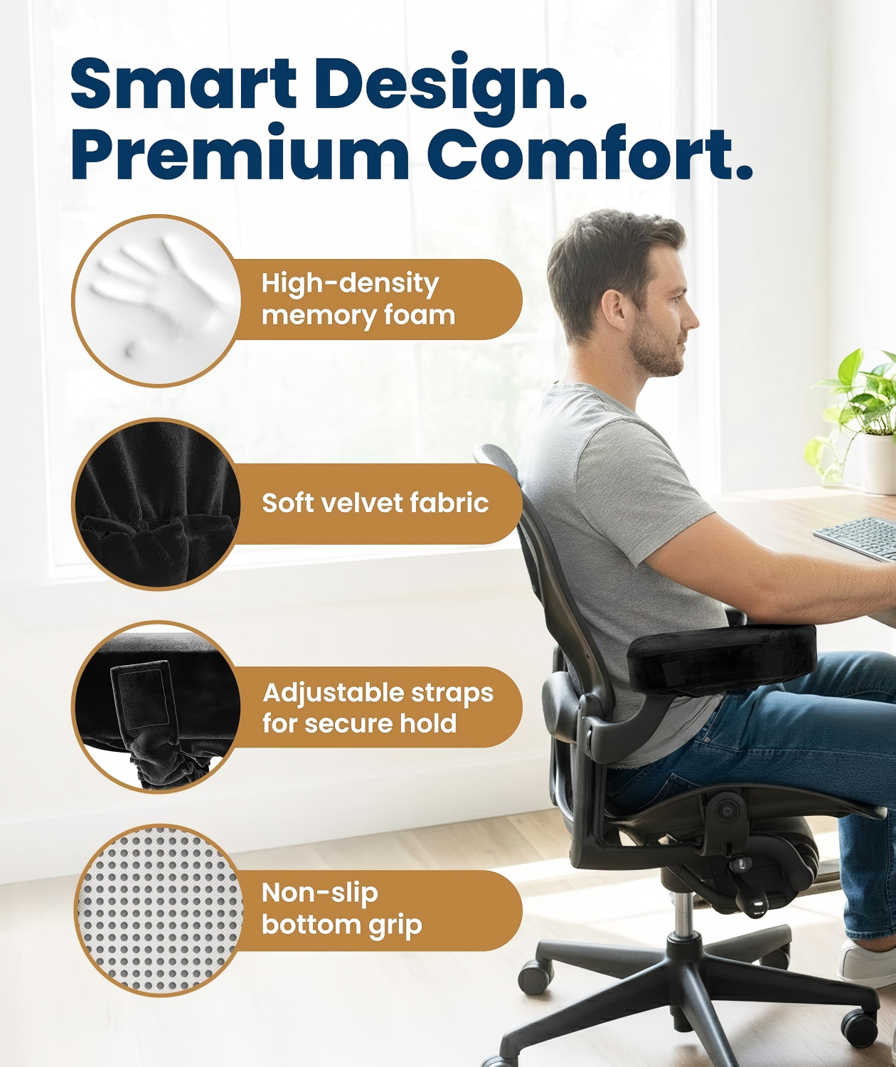 Office Chair & Wheelchair Arm Pads - Memory Foam ArmRest Covers, Arm Pillow Seat Cover Cushions & Protectors to Relieve Pressure for Elbows (Set of 2)