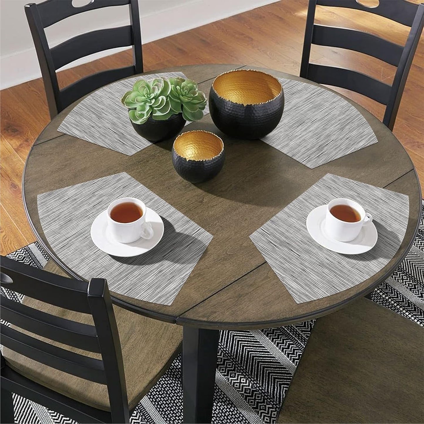 Round Table Placemats Set Wedge Shaped Place Mat with Centerpiece Round Mat Heat Resistant Table Mats Washable, Silver Grey