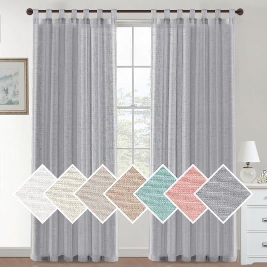 Natural Linen Sheer Curtains 2 Panels, Tab Top Semitransparent Semi-Sheer Soft Comfort Privacy Drapes,Grey