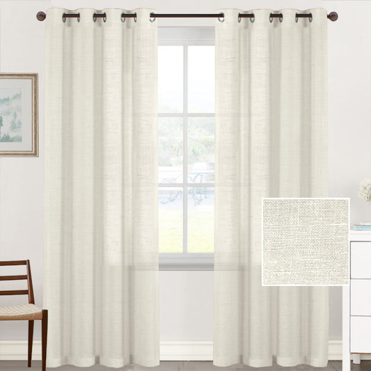 Natural Linen Sheer Curtains 2 Panels, Grommet Semitransparent Semi-Sheer Soft Comfort Privacy Drapes,Ivory