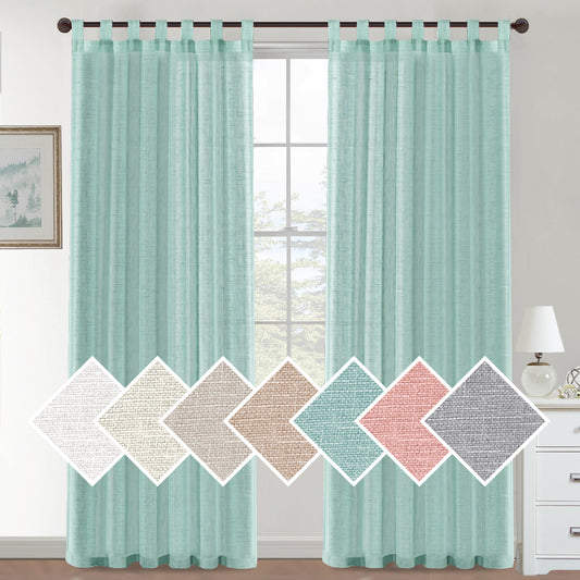Natural Linen Sheer Curtains 2 Panels, Tab Top Semitransparent Semi-Sheer Soft Comfort Privacy Drapes,Sage