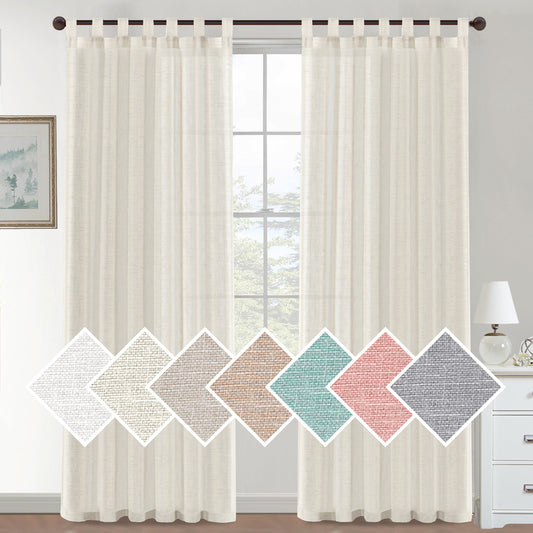 Natural Linen Sheer Curtains 2 Panels, Tab Top Semitransparent Semi-Sheer Soft Comfort Privacy Drapes,Ivory