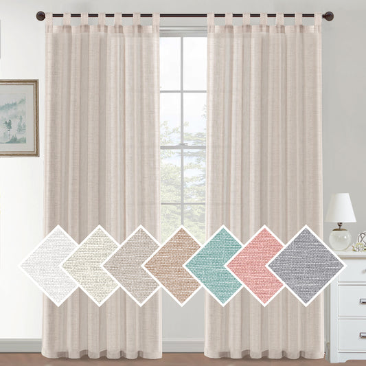 Natural Linen Sheer Curtains 2 Panels, Tab Top Semitransparent Semi-Sheer Soft Comfort Privacy Drapes,Linen