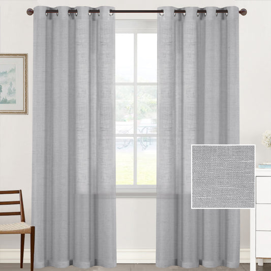 Natural Linen Sheer Curtains 2 Panels, Grommet Semitransparent Semi-Sheer Soft Comfort Privacy Drapes,Grey